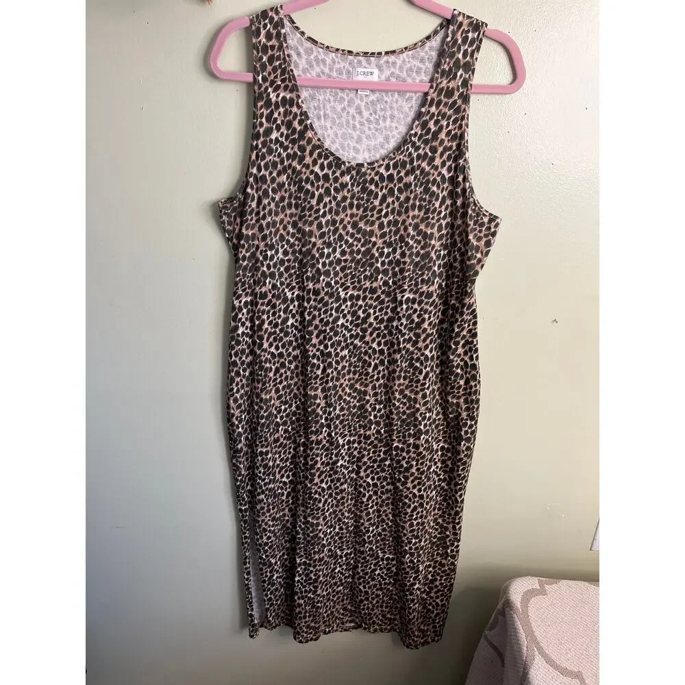 J. Crew Animal-print sleeveless knit midi side slits popover dress , size large - Picture 4 of 10